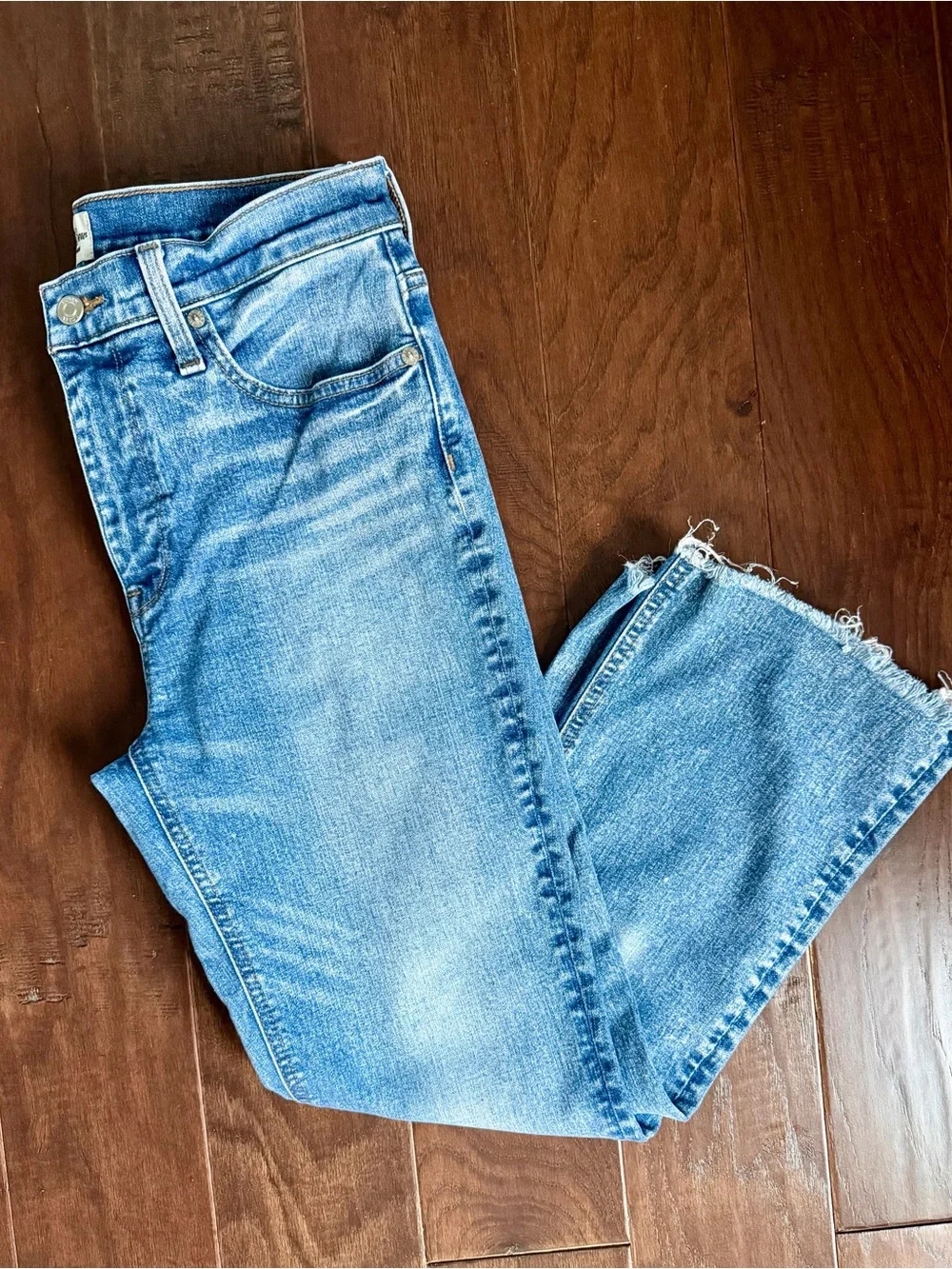 J. Crew Light Blue Cropped Straight Jeans with Raw Hem